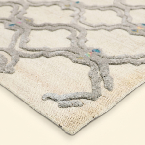 Tapis en laine tufté à la main gris ivoire motif arabesque, tapis de zone marocain à treillis en relief, antidérapant, écologique et épais pour salon - Product Image 4