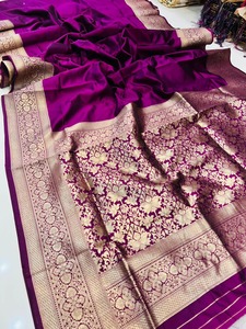 Blouse décontractée pour femme, style sari, avec broderie Jari dorée, infroissable, séchage rapide, réversible, longueur ras du sol, coupe classique, en promotion en ligne -1 - Product Image 5