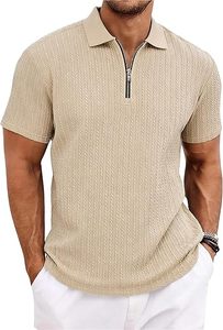 Men’s Quarter <b>Zip</b> Polo <b>Shirt</b> Casual Summer Knit Textured Short Sleeve Golf <b>Shirt</b> - Product Image 1