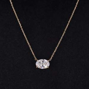 Collier pendentif solitaire en diamant ovale cultivé en laboratoire CVD, or massif, bijoux de fiançailles classiques pour femmes - Product Image 1