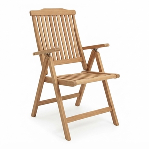 Sillón Reclinable Plegable de Madera de Teca Sólida para Exteriores, Respaldo Alto con Listones, Silla de Jardín y Patio, Diseño Artístico y Decorativo, Fácil de Transportar - Product Image 1