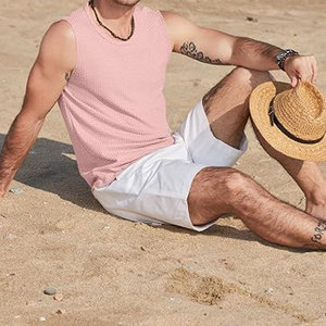 Pink Men's Casual Tank <b>Top</b> Waffle Knit Sleeveless Shirt Breathable Lightweight Summer Muscle Tee Athletic Workout <b>Top</b> for Gym - Product Image 4