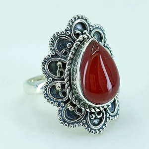 Bague en argent sterling 925 avec pierre de cornaline en forme de poire, faite à la main, bague de promesse pour femme, cadeau de bijoux pour elle, sertissage clos. - Product Image 3