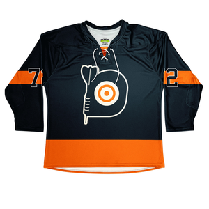 Custom Ice Hockey Jersey Men's Dark Blue Orange Sublimated Print V-Neck <b>Three</b> Quarter Sleeve Moisture Breathable Plus Size - Product Image 5