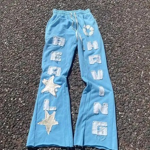 Pantalones de hombre de moda: Pantalones de chándal anchos de algodón grueso, estilo acampanado, personalizados, con efecto deslavado y holgados. - Product Image 6