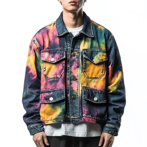 Nouvelle veste en jean streetwear tendance, couleurs personnalisées, processus de ciselage, doublure polaire, coupe-vent, écologique, respirante, patchwork - Product Image 4