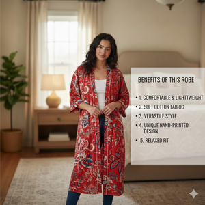 ชุดกิโมโนผ้าฝ้ายลายดอกไม้สีแดงพรีเมียม |   ชุดคลุมอาบน้ำแขนยาวคอวีพร้อมกระเป๋า |   ชุดเดรสผูกเชือกหรูหราสำหรับผู้หญิง - Product Image 5