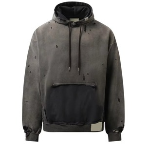 Sweat-shirt à capuche oversize pour homme, couleur unie, coton lavé, tissu molletonné français, avec poches, coupe ample, automne - Product Image 6