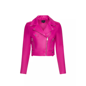 Genuine Leather Winter Motorcycle Jacket for Women Slim Fit Biker Custom Collar Zipper Front Custom Logo Embroidery Silk - Product Image 1