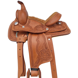 Selle Western pour enfants en cuir véritable de 8 pouces, construction 100% cuir de buffle, siège rembourré confortable, sangles d'étrier en fibre de verre - Product Image 1
