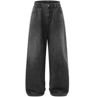Jean taille haute à jambe large pour homme, coupe droite, décontracté, extensible, délavé, style Y2K, baggy, boyfriend, en denim brodé avec boutons