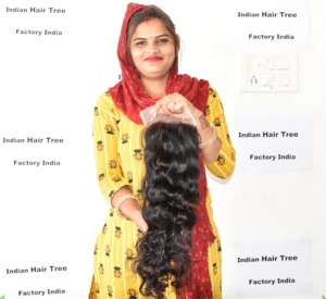 Extensions de cheveux humains 100% naturels, 100% cheveux de temple indien pour femmes, Closure 7*7, ondulés, couleur naturelle, double trame machine, ondulations profondes, cuticules alignées - Product Image 4