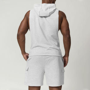 Camisetas sin mangas con capucha para hombre, de tela de mezcla de algodón, para gimnasio, entrenamiento deportivo, sudaderas sin mangas, ropa de calle a la moda, camisetas casuales deportivas - Product Image 3