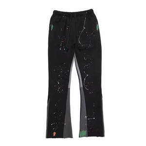 Men's Cotton Straight Embroidered Mid Waist Flared <b>Jogger</b> Track Pants Elastic Waistband Casual <b>Stacked</b> - Product Image 2