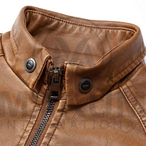 Leather Motorcycle <b>Jacket</b> Winter Warm Solid Color Moto Biker Style - Product Image 4
