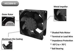 พัดลมแกนโลหะทนความร้อนสูง SYMBANG 220V 92*92*38 มม. พร้อมลูกปืนสำหรับใช้งานในอุตสาหกรรม (A9238V2HM-B) - Product Image 2