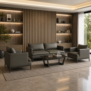 INTELLIGENTIA WOODS - Juego de Sofás de Cuero Modernos y Lujosos de 1+2+1 Plazas con Estructura de Madera Maciza y Espuma de Alta Densidad para Sala de Estar - Product Image 3