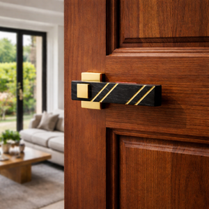 Juego de Manijas para Puerta con Incrustaciones de Mármol Auténtico |   Acabado Antiguo SS, Negro Grafito, Negro Z, Acabado PVD Dorado y Oro Rosa para Puertas Premium - Product Image 4