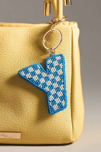 Llavero de moda con letra Y a cuadros azul y blanco, bordado personalizado con cuentas de semillas, anillo de metal dorado, colgante para bolso, regalos, novedades de moda - Product Image 2
