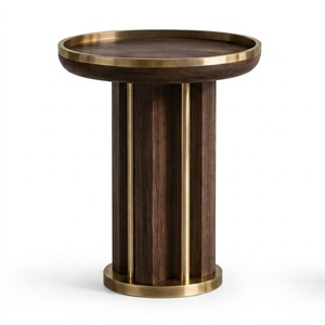 High End Walnut Finish Mango Wood <b>Side</b> <b>Table</b> With Metal Brass Ball Base <b>Round</b> Design For Living Room Furniture Decoration - Product Image 4