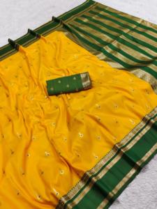 Sari de Seda Banarasi, Prenda Étnica India, con Bordado Pesado de Zari, Sari con Blusa de Seda a Contraste - Product Image 6