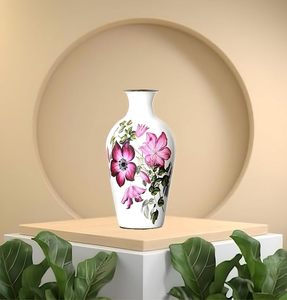 Vase en céramique floral peint à la main de luxe, vase décoratif blanc pour salon, chambre, table à manger, bureau, centre de table - Product Image 5