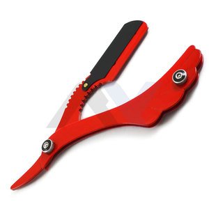 Nouvel Arrivage Rasoirs de Barbier Premium à Lame Double Courbe en Acier Rouge, Rasoirs Shavette Noirs à Verrouillage par Oscillation pour Barbiers et Coiffeurs - Product Image 2
