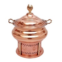 Recipiente para Calentar Comida Decorativo de Cobre, Base de Latón, Tapa de Cobre, Acabado Pulido Brillante, Capacidad de 6 Litros, para Buffet Elegante, Servicio de Hotel