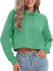 Sweat-shirt à capuche court pour femme, couleur unie minimaliste, marque privée - Product Image 6