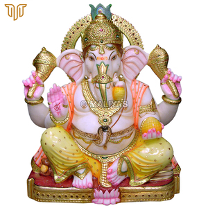 Estatua de Ganesha de Mármol Puro |   Ídolo del Dios Ganesha Hecho a Mano |   Murti de Ganpati en Mármol Premium para Templo en Casa |   Mármol Pintado a Mano - Product Image 2