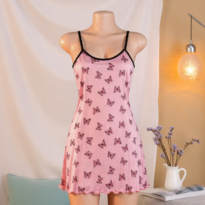 Sexy Women's Printed Heart Pattern Nightdress Sleeveless Short Sleepwear Summer <b>Black</b> Pink Lingerie Dress - Product Image 3