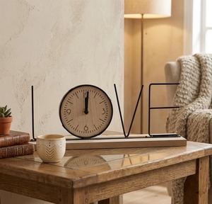 Home Letter Desk <b>Clock</b> Wooden & Metal Face Battery Operated Minimalist Design Quartz Movement - Product Image 5