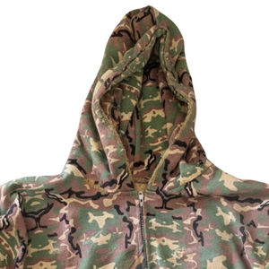 Sweat à capuche zippé camouflage pour homme, style streetwear usé, en polaire, motif camouflage intégral, vêtement d'extérieur décontracté - Product Image 4