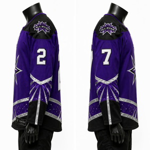 Maillot de hockey sur glace pour homme, imprimé sur mesure, de haute qualité, à manches longues, col en V, avec lacets, violet, pour entraînement - Product Image 4