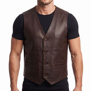 Gilet de motard Proventure Industry pour homme, 100% cuir véritable, respirant, col en V boutonné, sans manches, style streetwear, imperméable, avec poches - Product Image 1