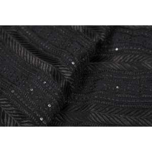 Tela de Georgette con Lentejuelas por Metro - 44 Pulgadas de Ancho, Patrón Geométrico Floral a Rayas Bordado en Negro - Product Image 1