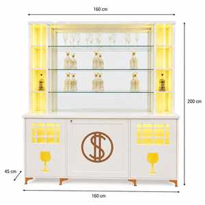Meuble Bar Moderne pour la Maison avec Vitrine, Étagères en Verre Rétroéclairées par LED, Intérieur Miroir, Rangement à Vin, Comptoir, Meuble Design - Product Image 4