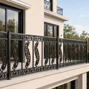 Luxury Black Wrought Iron Balcony <b>Railing</b> Ornamental Paisley Scroll Metal Guardrail Villa Terrace Exterior Design - Product Image 3