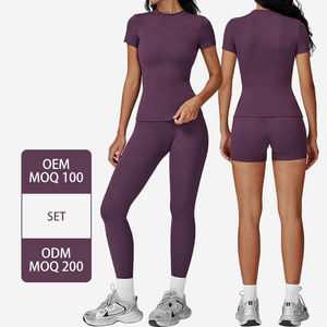 ชุดโยคะแบบไร้ตะเข็บ 2 ชิ้น สำหรับผู้หญิงไซส์พลัส ผลิตตามสั่ง ระบายอากาศได้ดี ยกกระชับสะโพก ชุดออกกำลังกาย โลโก้ด้านหน้า คุณภาพสูง - Product Image 5