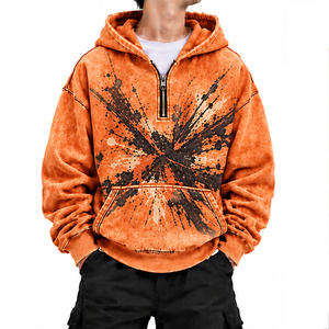 Hoodie Homme Oversize Coupe Boxy Délavé à l'Acide avec Fermeture Éclair Courte, Manches Côtelées, Poche Kangourou, Coupe Ample – Fournisseur de Mode Personnalisé en Gros OEM ODM - Product Image 1