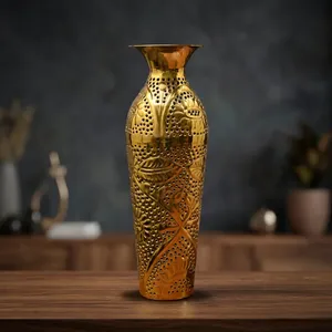 Decorative Flower <b>Vase</b> Handcrafted <b>Gold</b> Finish Floral Design Metal <b>Vase</b> for Home Decor Living Room Table Centerpiece - Product Image 2