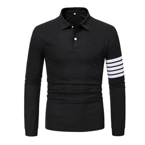 Polo de Golf a rayas de algodón 100% para hombre, camiseta de manga larga de gran tamaño para hombre, camiseta informal de talla grande Unisex, camisetas de Golf personalizadas OEM - Product Image 2