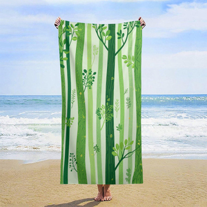 Serviette de plage verte rayée, rectangulaire, imprimée, à séchage rapide, pour la plage - Product Image 5