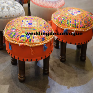 Handmade Patchwork <b>Round</b> Ottoman Multicolored Printed Soft Seating Wedding Favor Decorative Home Decor <b>Stool</b> - Product Image 2