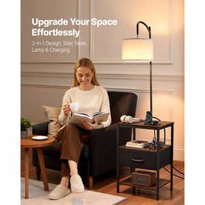 Lampada da Terra Moderna a 3 Livelli con Cassetto e Illuminazione a 3 Temperature di Colore, Paralume Dorato, per Uso Alberghiero, Comodino o Scrivania - Product Image 2