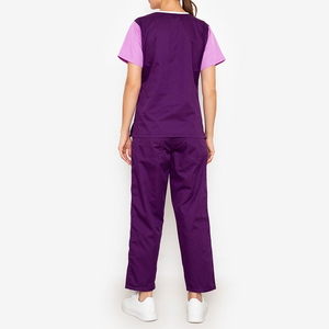 2026 Top Trendy Women's Purple <b>Scrub</b> <b>Set</b> With Pink Sleeves Hospital Uniform Cotton Polyester Woven Fabric - Product Image 6
