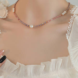 High-End Feeling Natural Freshwater Pearl <b>Necklace</b> Colorful Bead Collarbone <b>Chain</b> <b>Fine</b> Beaded <b>Necklaces</b> Luxury Niche Temperament - Product Image 4