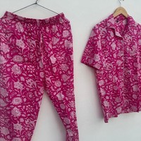 Ensemble de pyjama pour femmes en coton 100% naturel, doux, de haute qualité, à motifs floraux bohèmes, manches longues, fermeture à boutons