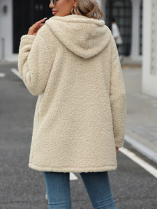 Brown <b>Sherpa</b> <b>Fleece</b> Jacket Quilted Panel Hoodie Zip Up Winter Coat - Product Image 3