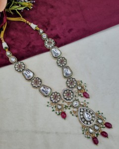 Designer Meenakari Flower Motif <b>Necklace</b> Set With Matching Earring & Mangtika Heavy Kundan <b>Necklace</b> Set Ethnic Wear Manufacturer - Product Image 5